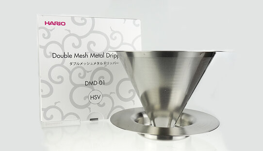 Hario Hand-Kaffeefilter | Edelstahl | silber | kein Filterpapier nötig | »Double Mesh Metal Dripper« | 1-2 Tassen