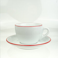 Cappuccino-Tasse »Verona« | weiss mit rotem Rand | dickwandig | Made in Italy | Ancap (180 ml)