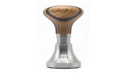 Premium-Tamper | Hauck S-Tamper | V5 UFO | ø 58,4 mm | dynamometrisch | 18 kg-Druckpunkt | Puzzle Wood Straight | Handmade in Austria