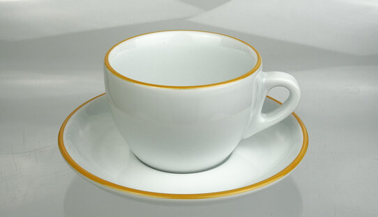Cappuccino-Tasse »Verona« | weiss + dunkelgelber Rand | Ancap