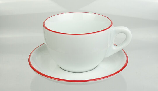 Cappuccino-Tasse »Verona« (gross) | weiss mit rotem Rand | dickwandig | Made in Italy | Ancap (240 ml)