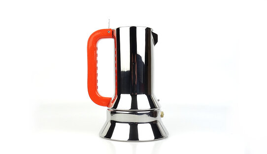 Special Edition: Alessi Espressokocher »9090« | Design: Richard Sapper | Edelstahl | roter Griff | auch für Induktion | 3 Tassen | 150 ml