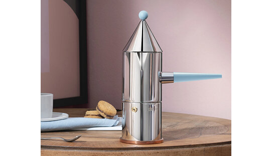 Sonder-Edition: Alessi Espressokocher »La Conica« | 3 Tassen | Design: Aldo Rossi | hellblauer Griff